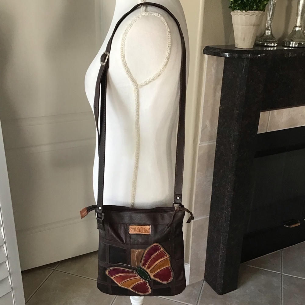 Leather Crossbody Purse Medellin Colombia Patchwork Butterfly Handmade Vintage - Picture 9 of 16